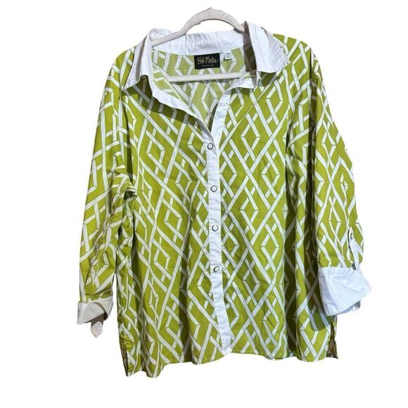 Bob Mackie Wearable Art Top Womens 2X Multicolor Artsy Print Button Up Blouse - Picture 1 of 10